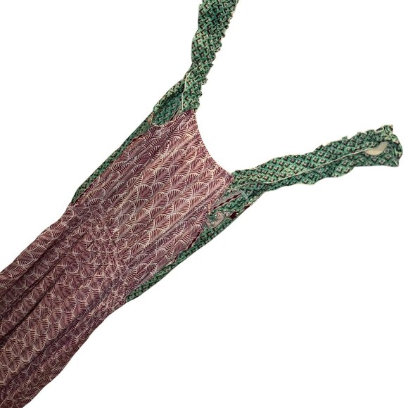 Feather & Find burgundy green block print asymmetrical hem dress S - Picture 7 of 8